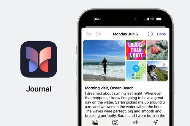 Picture of the new Journal App announced at WWDC 2023